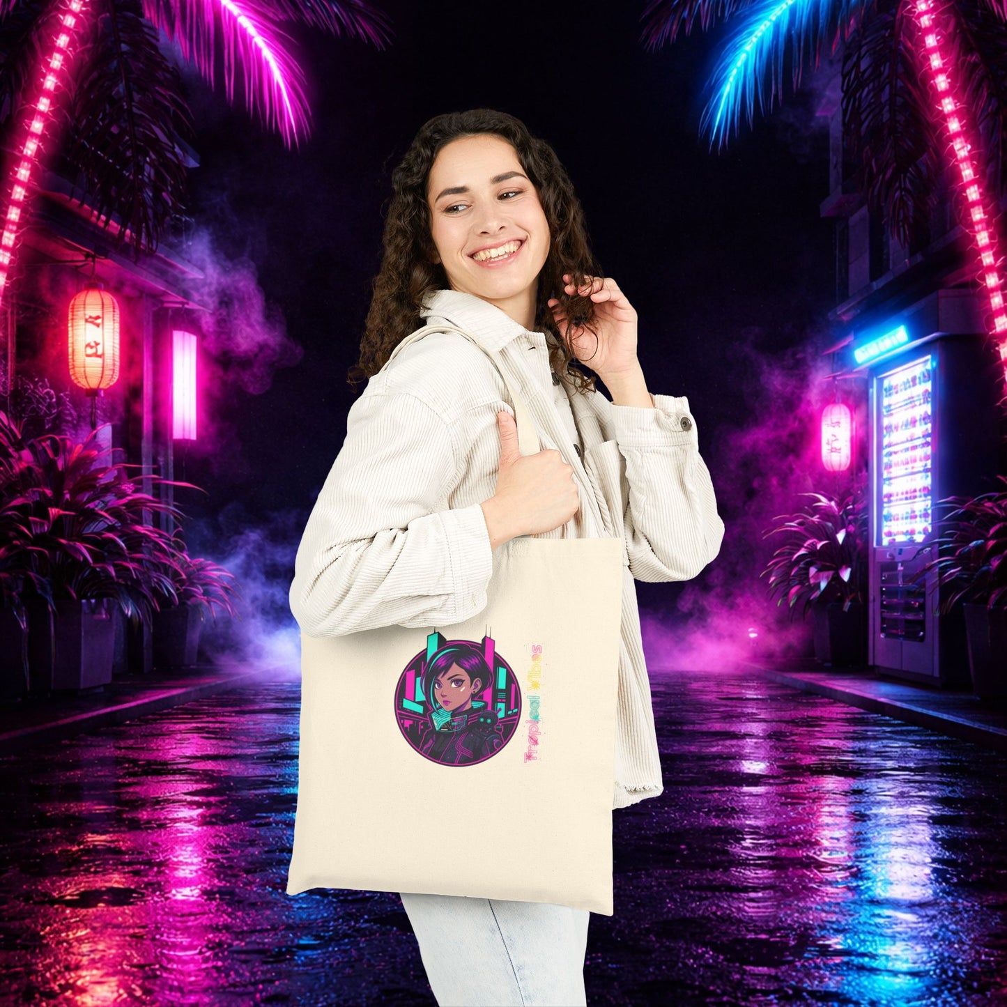 Neon Cyberpunk Girl Tote