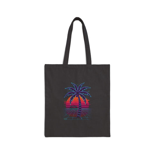 Neon Palm Sunset Canvas Tote ("neon tides. Electric skies.")