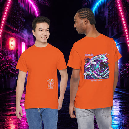 Vaporwave Japanese Surf T-Shirt — "未来の海" Retro Neon Aesthetic