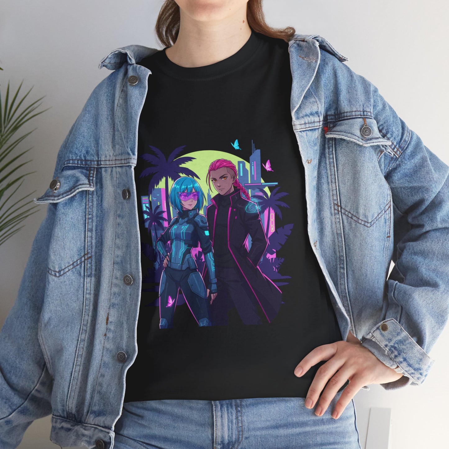 Cyberpunk Tropical Duo Tee — Neon Futuristic Beach Graphic T-Shirt
