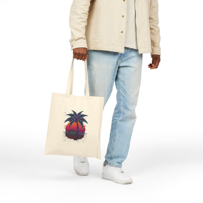 Neon Palm Sunset Canvas Tote ("neon tides. Electric skies.")