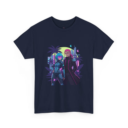 Cyberpunk Tropical Duo Tee — Neon Futuristic Beach Graphic T-Shirt