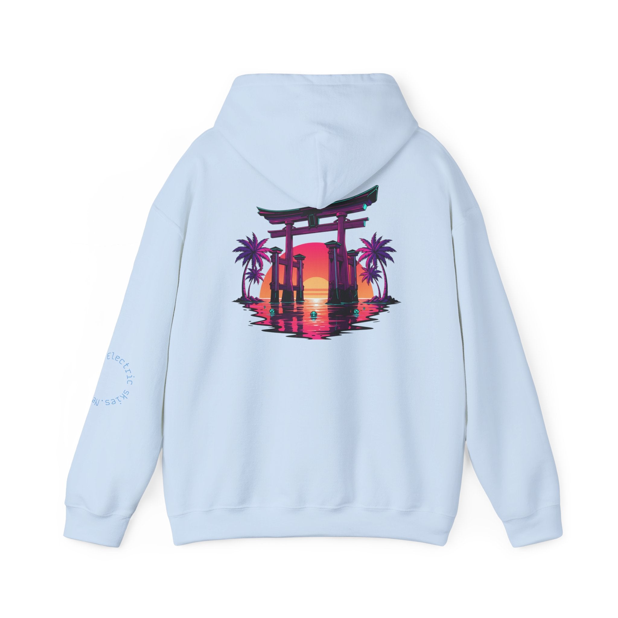 Sunset Torii Hoodie — Japanese Torii Gate Beach Sunset Graphic Hoodie