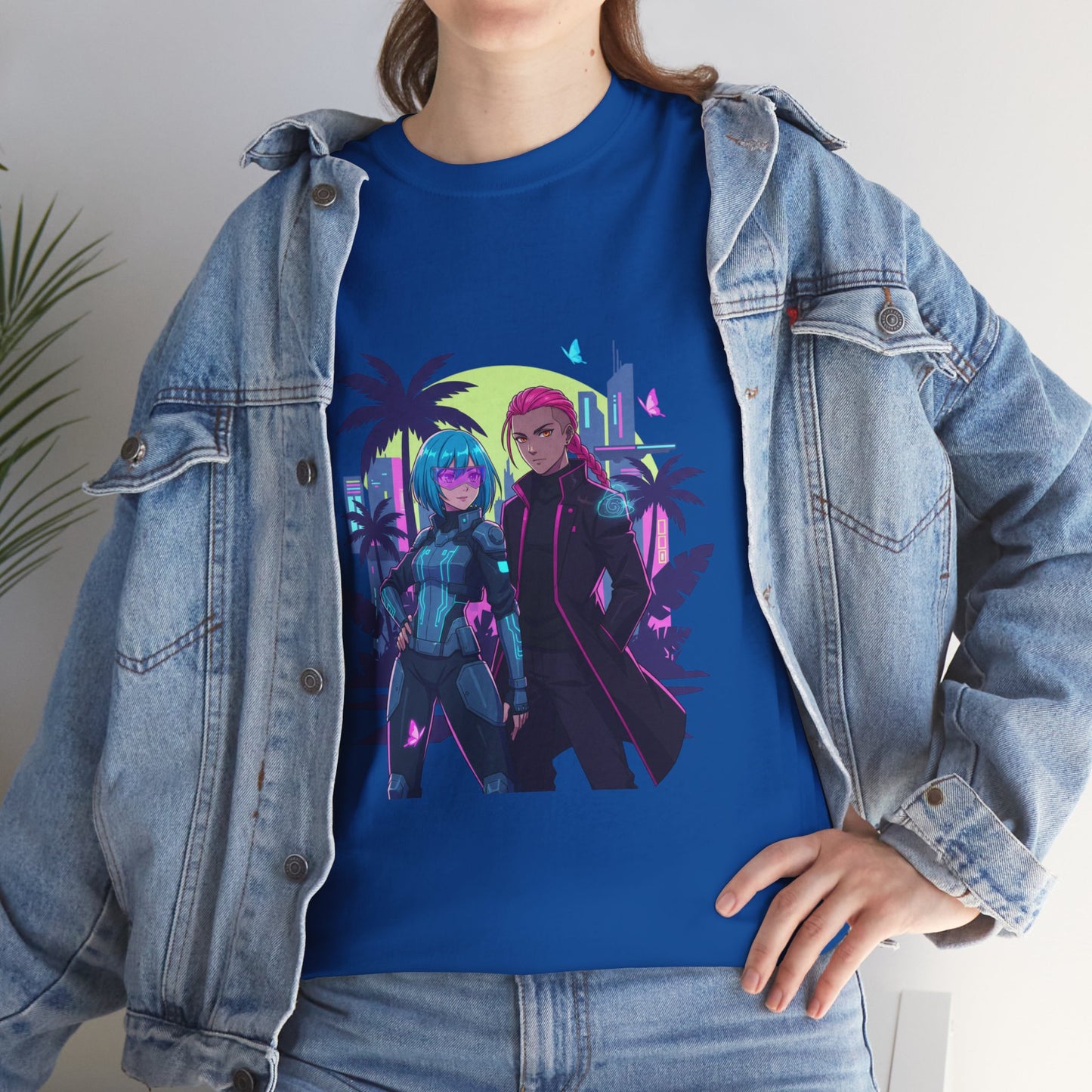 Cyberpunk Tropical Duo Tee — Neon Futuristic Beach Graphic T-Shirt