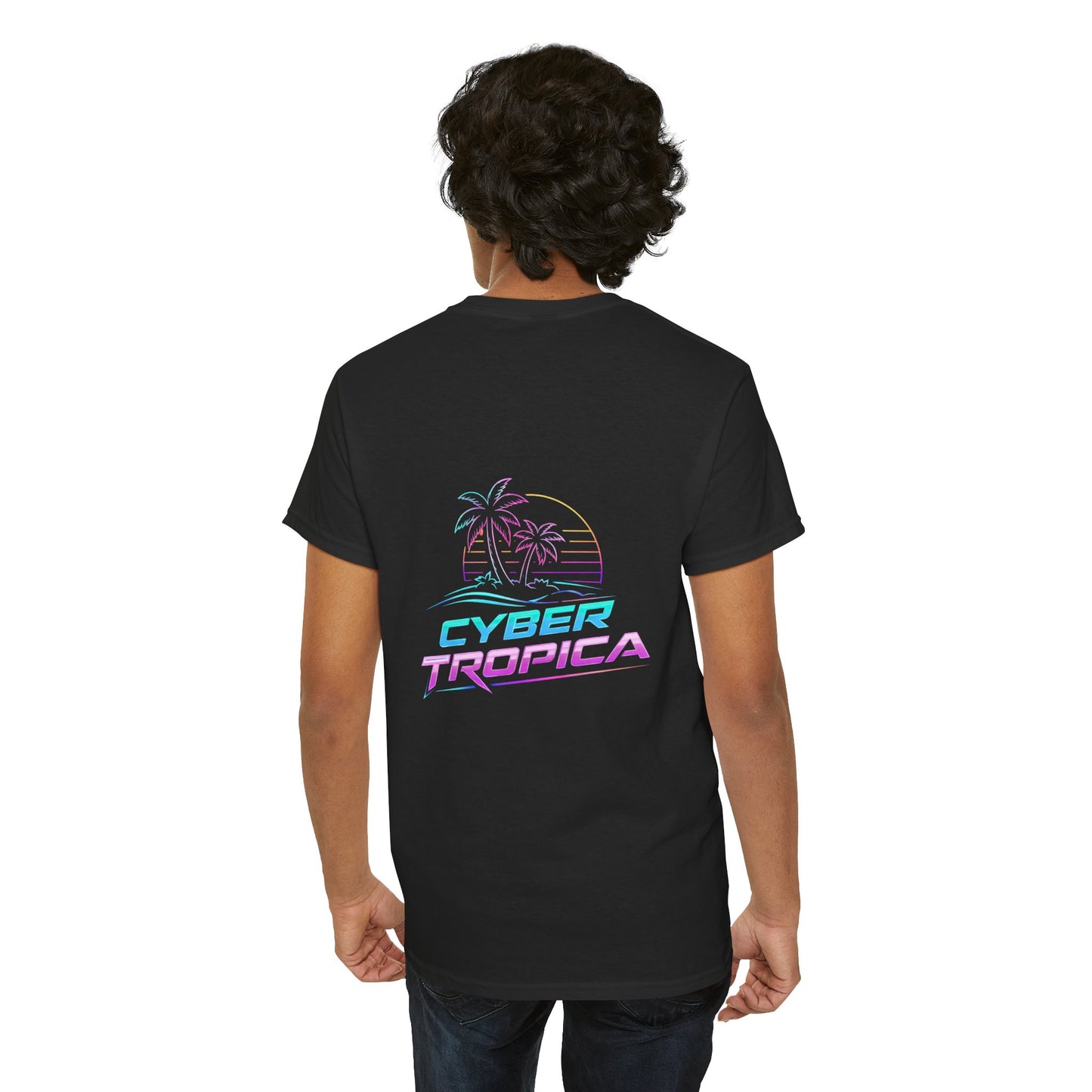 Cyberpunk Tropical Duo Tee — Neon Futuristic Beach Graphic T-Shirt