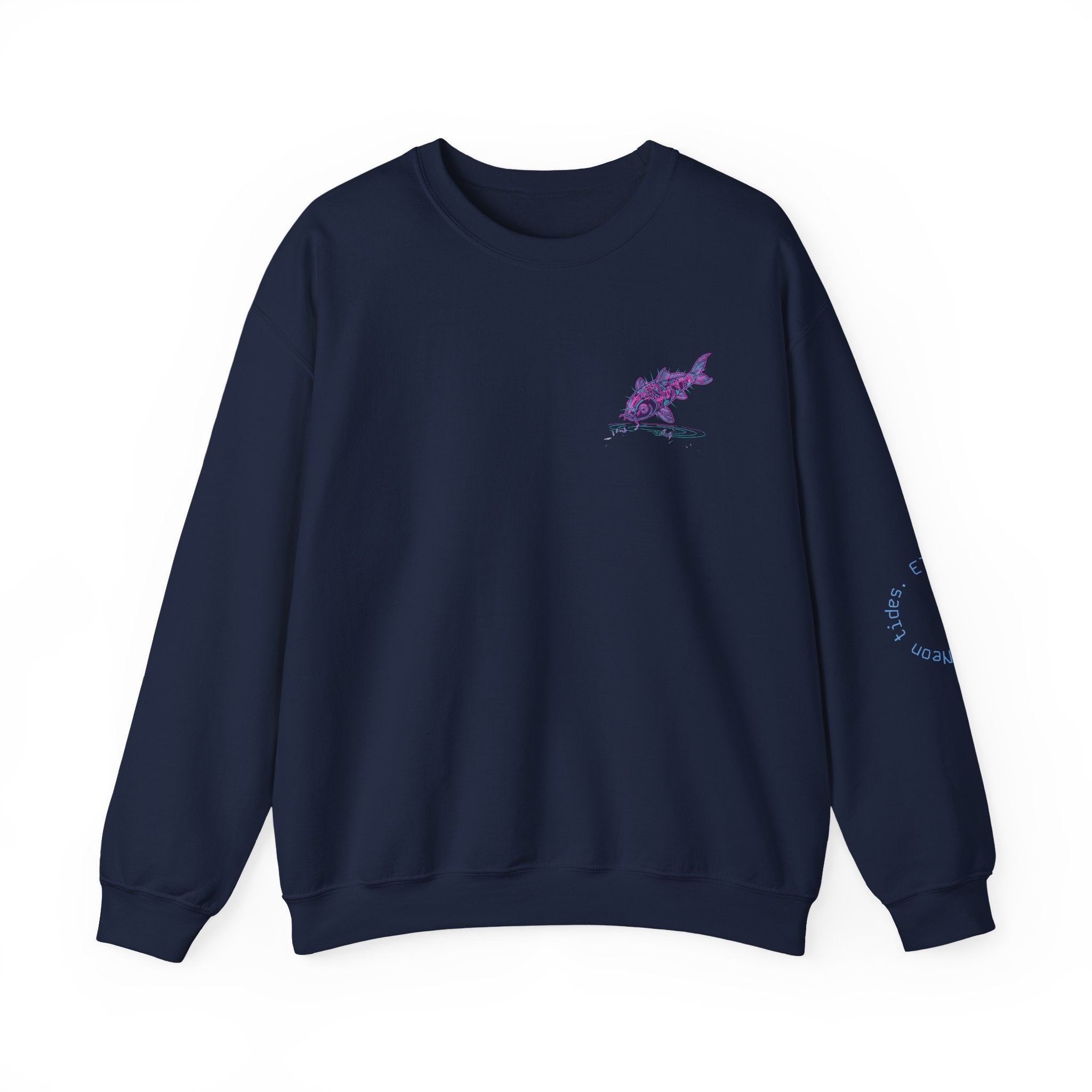 Crewneck Sweatshirt — Pastel Japanese Text Repeat & Purple Fish Graphic
