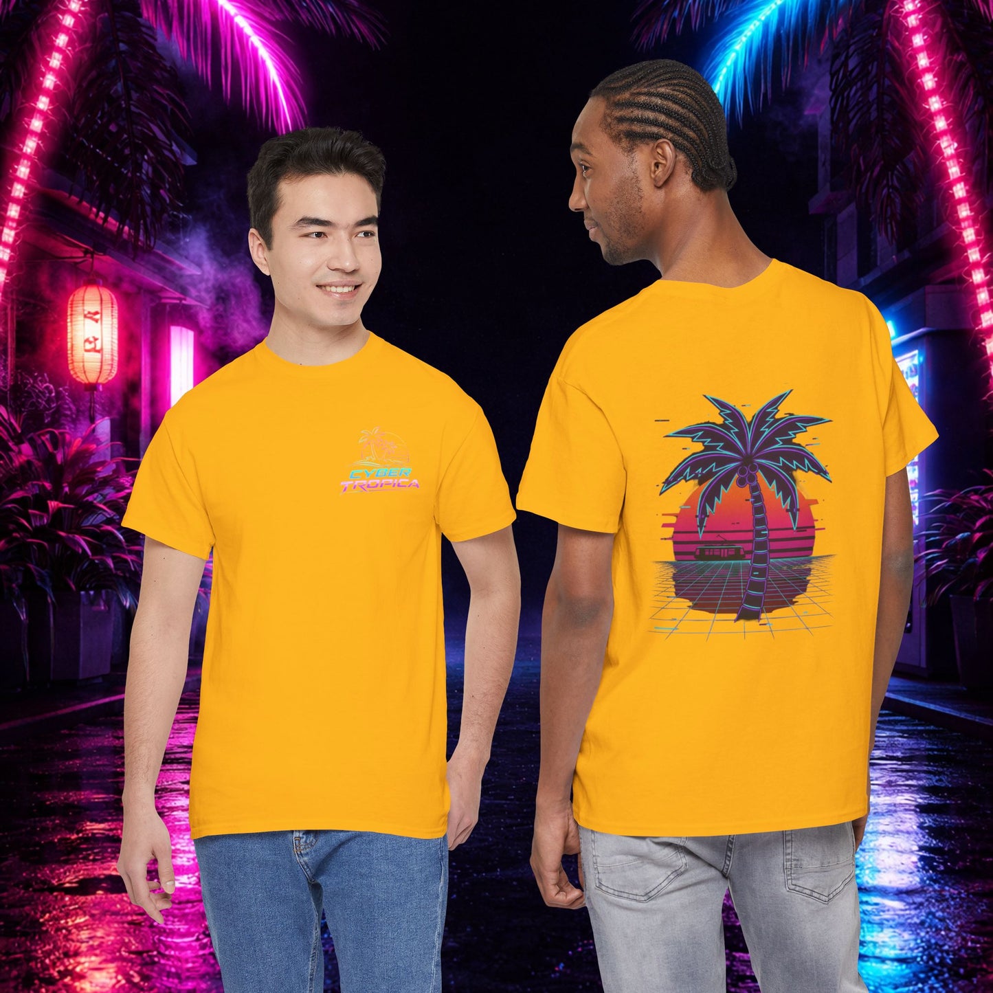 Retro Palm Tree Sunset T-Shirt — Vintage Tropical Beach Tee