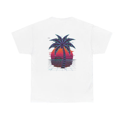 Retro Palm Tree Sunset T-Shirt — Vintage Tropical Beach Tee