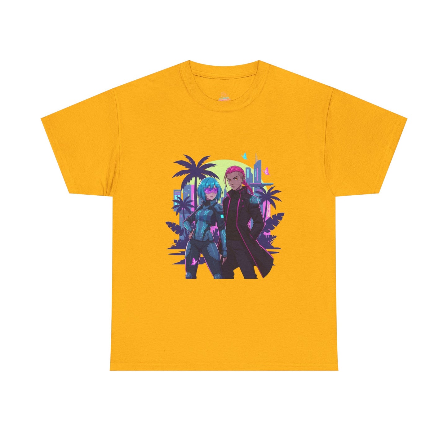 Cyberpunk Tropical Duo Tee — Neon Futuristic Beach Graphic T-Shirt