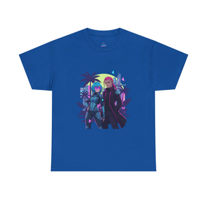 Cyberpunk Tropical Duo Tee — Neon Futuristic Beach Graphic T-Shirt