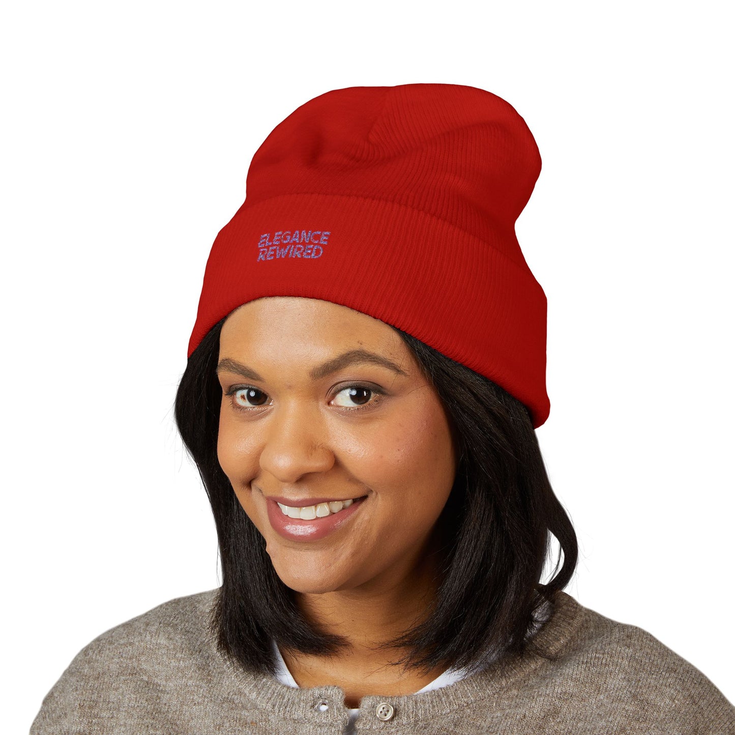 Embroidered 'Elegance Rewired' Cuffed Beanie