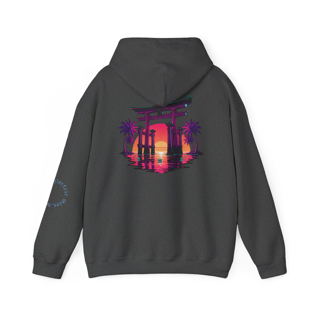 Sunset Torii Hoodie — Japanese Torii Gate Beach Sunset Graphic Hoodie