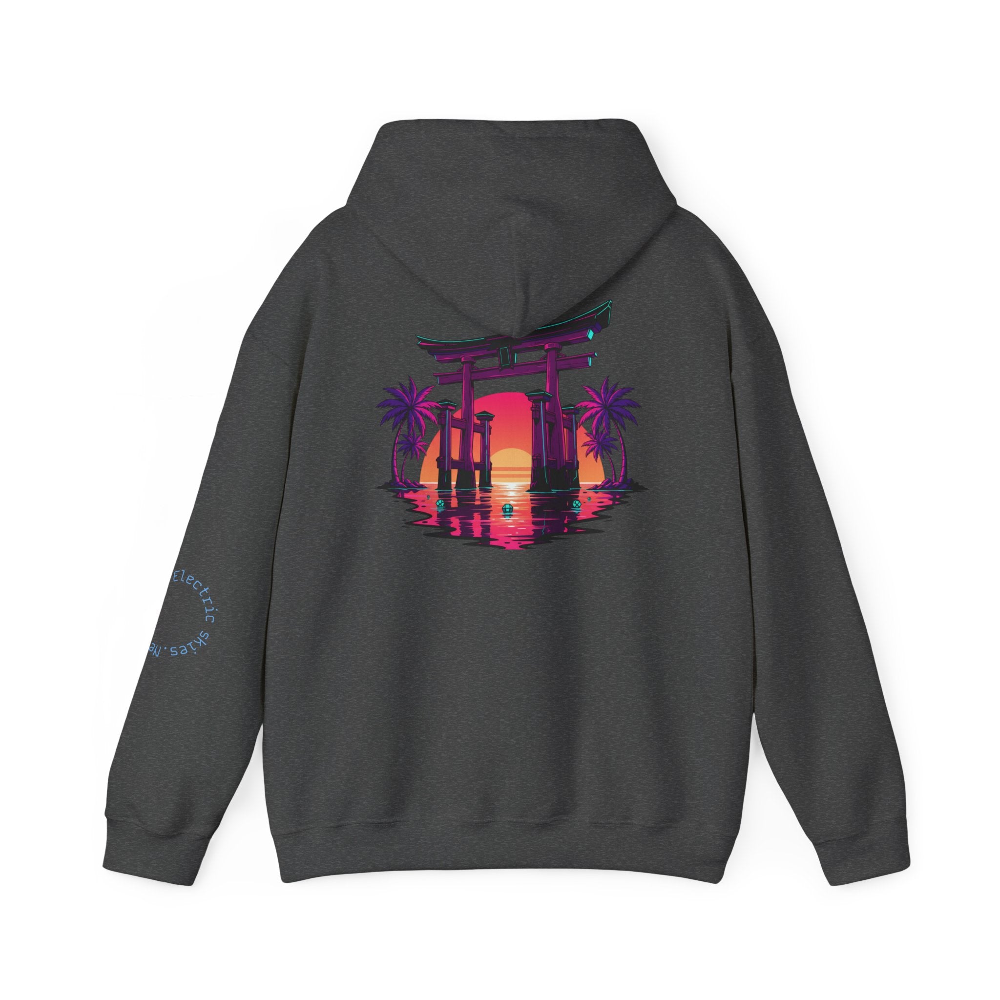 Sunset Torii Hoodie — Japanese Torii Gate Beach Sunset Graphic Hoodie