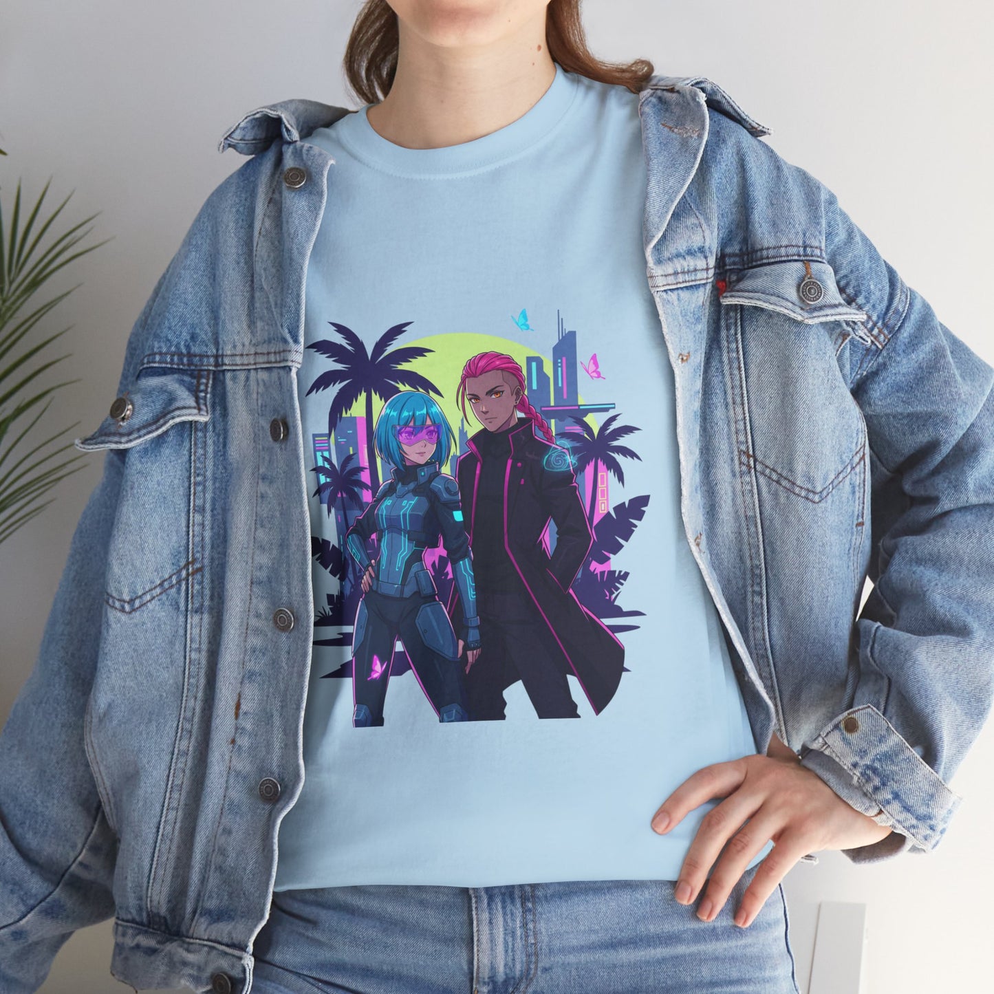 Cyberpunk Tropical Duo Tee — Neon Futuristic Beach Graphic T-Shirt