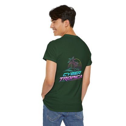 Cyberpunk Tropical Duo Tee — Neon Futuristic Beach Graphic T-Shirt
