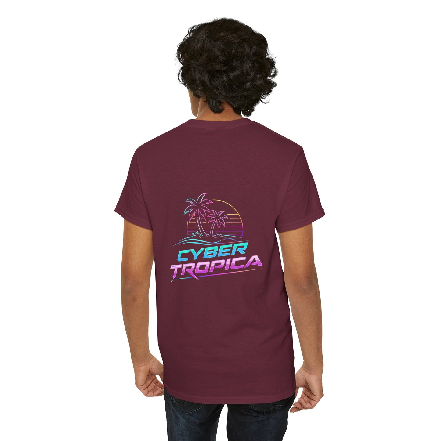 Cyberpunk Tropical Duo Tee — Neon Futuristic Beach Graphic T-Shirt