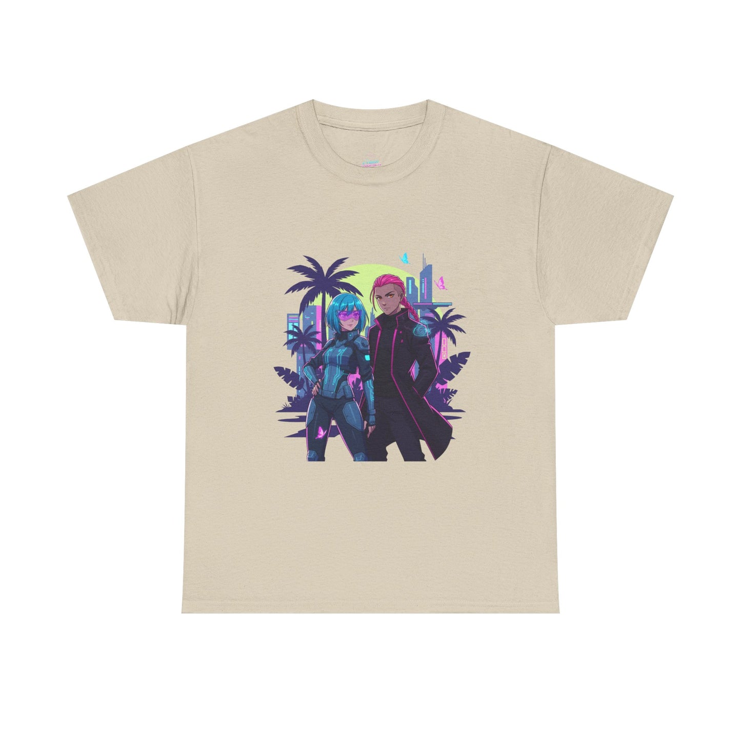 Cyberpunk Tropical Duo Tee — Neon Futuristic Beach Graphic T-Shirt