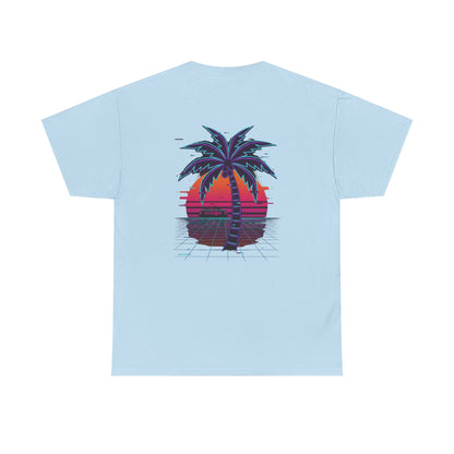 Retro Palm Tree Sunset T-Shirt — Vintage Tropical Beach Tee