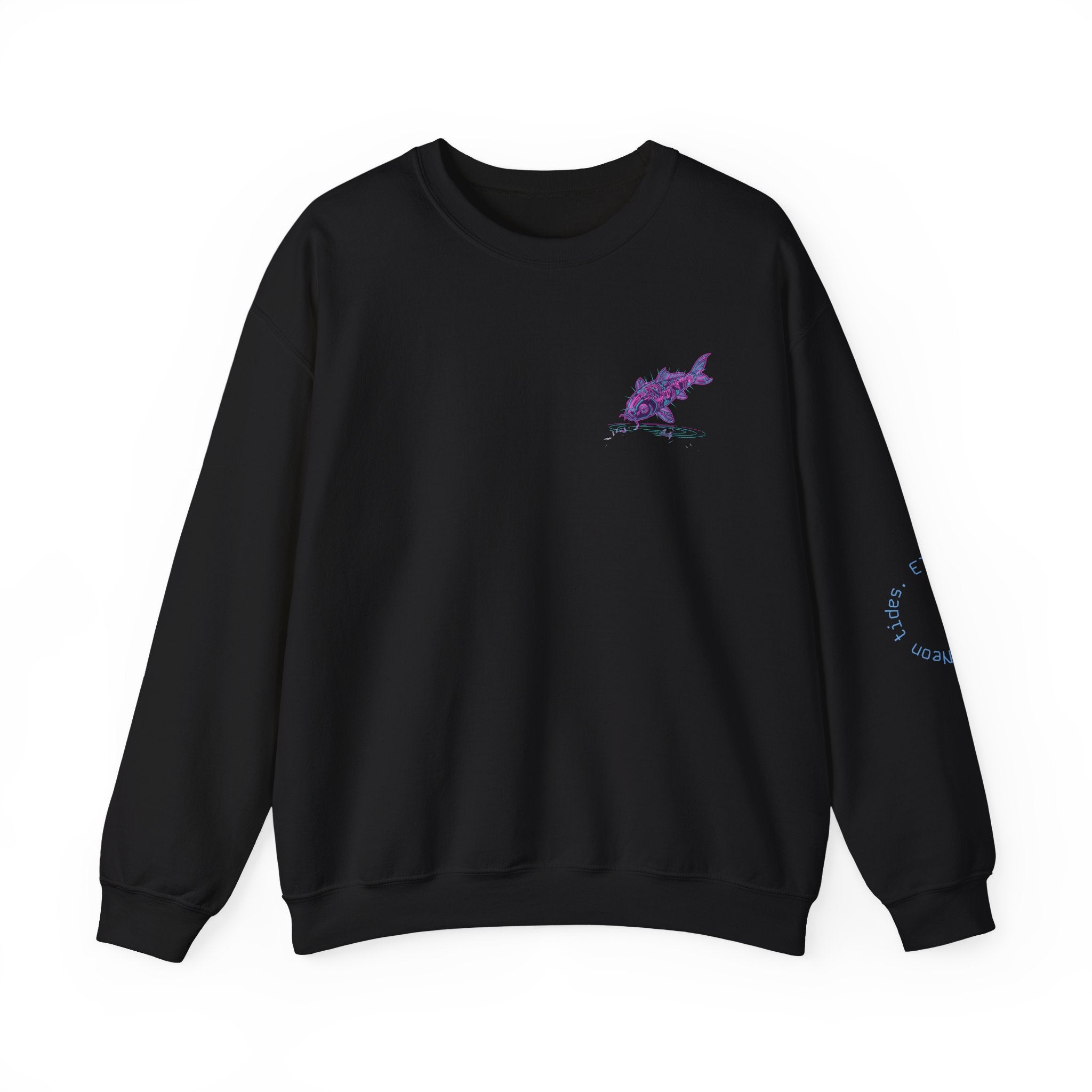 Crewneck Sweatshirt — Pastel Japanese Text Repeat & Purple Fish Graphic