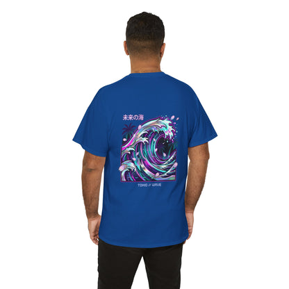 Vaporwave Japanese Surf T-Shirt — "未来の海" Retro Neon Aesthetic