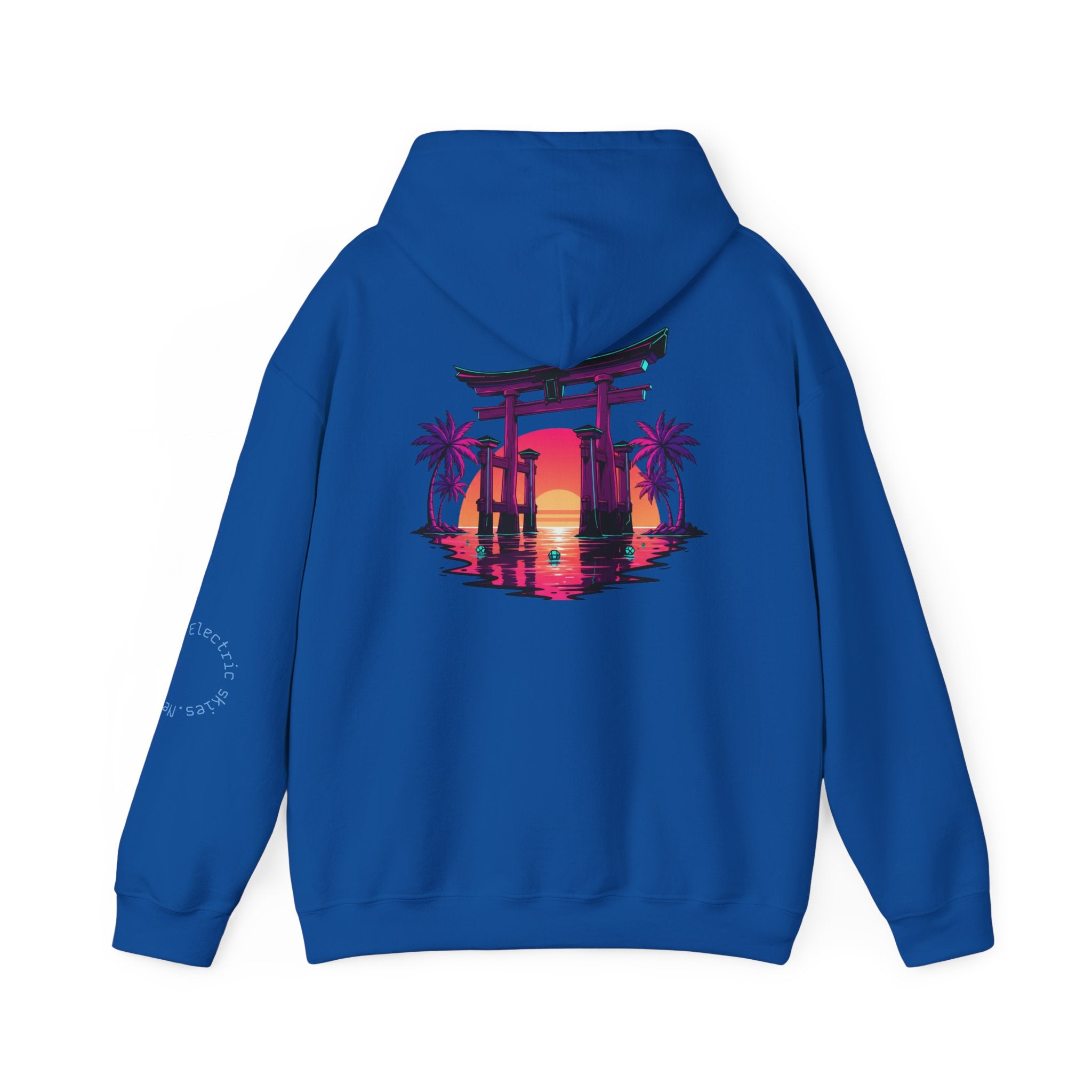 Sunset Torii Hoodie — Japanese Torii Gate Beach Sunset Graphic Hoodie