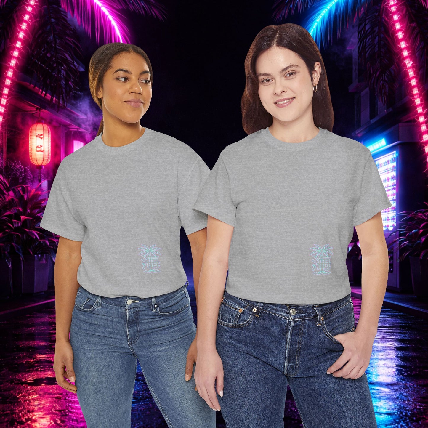 Vaporwave Japanese Surf T-Shirt — "未来の海" Retro Neon Aesthetic