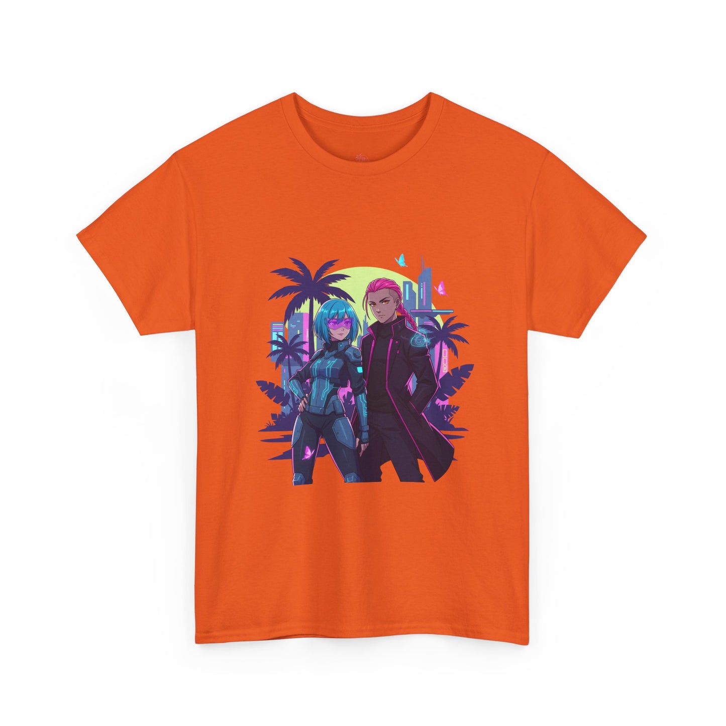 Cyberpunk Tropical Duo Tee — Neon Futuristic Beach Graphic T-Shirt