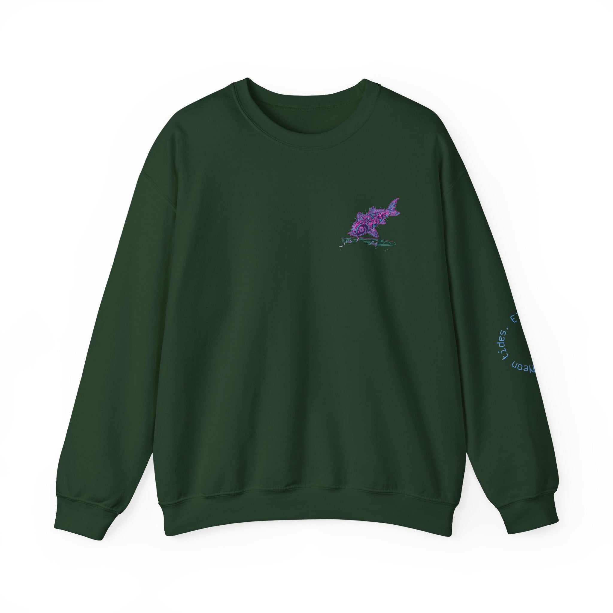 Crewneck Sweatshirt — Pastel Japanese Text Repeat & Purple Fish Graphic