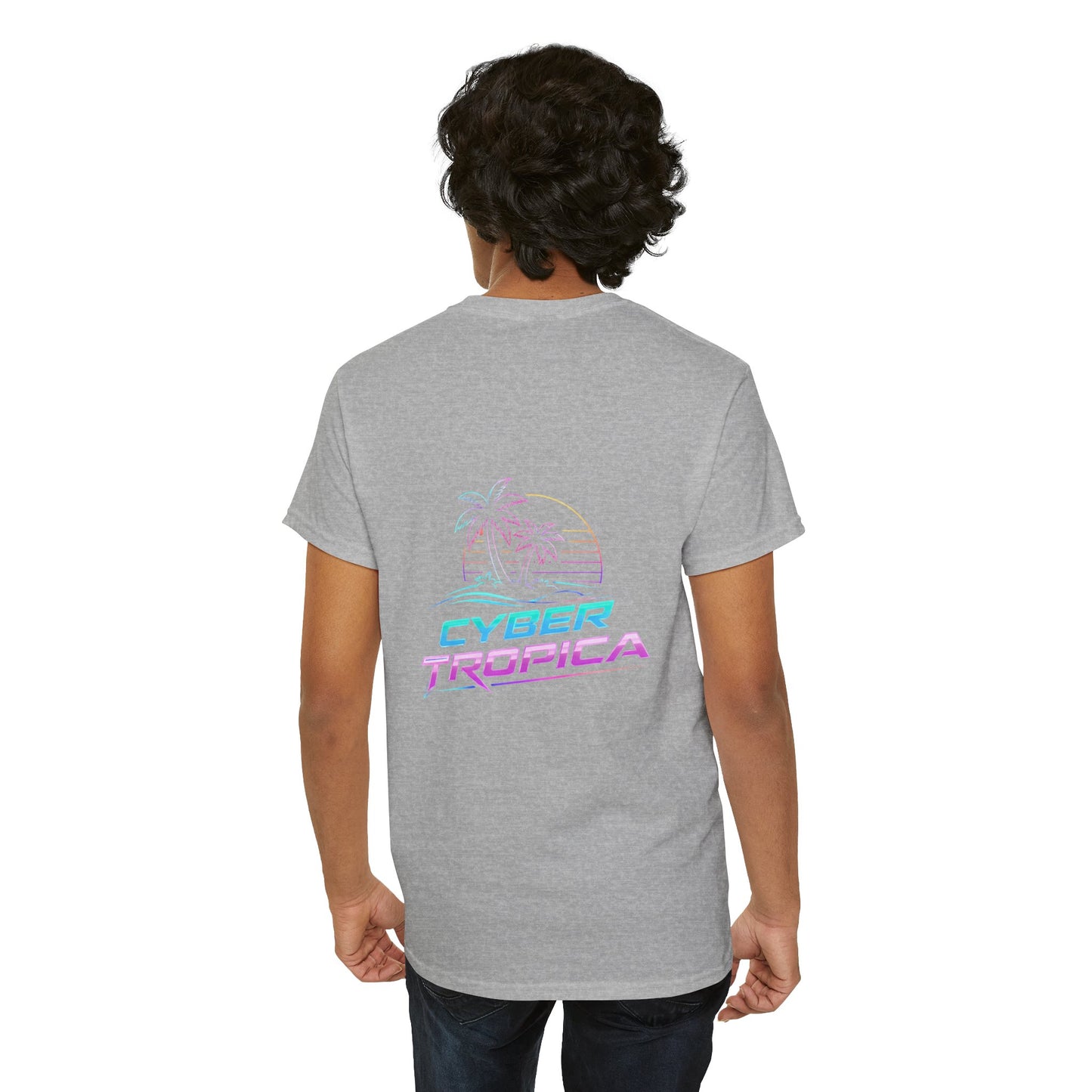 Cyberpunk Tropical Duo Tee — Neon Futuristic Beach Graphic T-Shirt