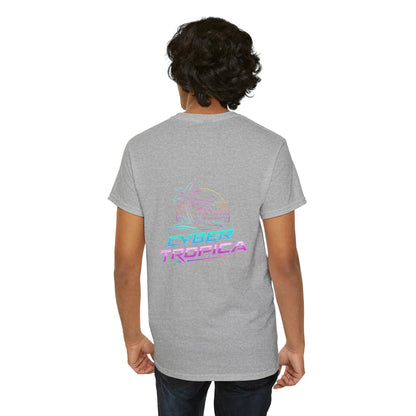 Cyberpunk Tropical Duo Tee — Neon Futuristic Beach Graphic T-Shirt