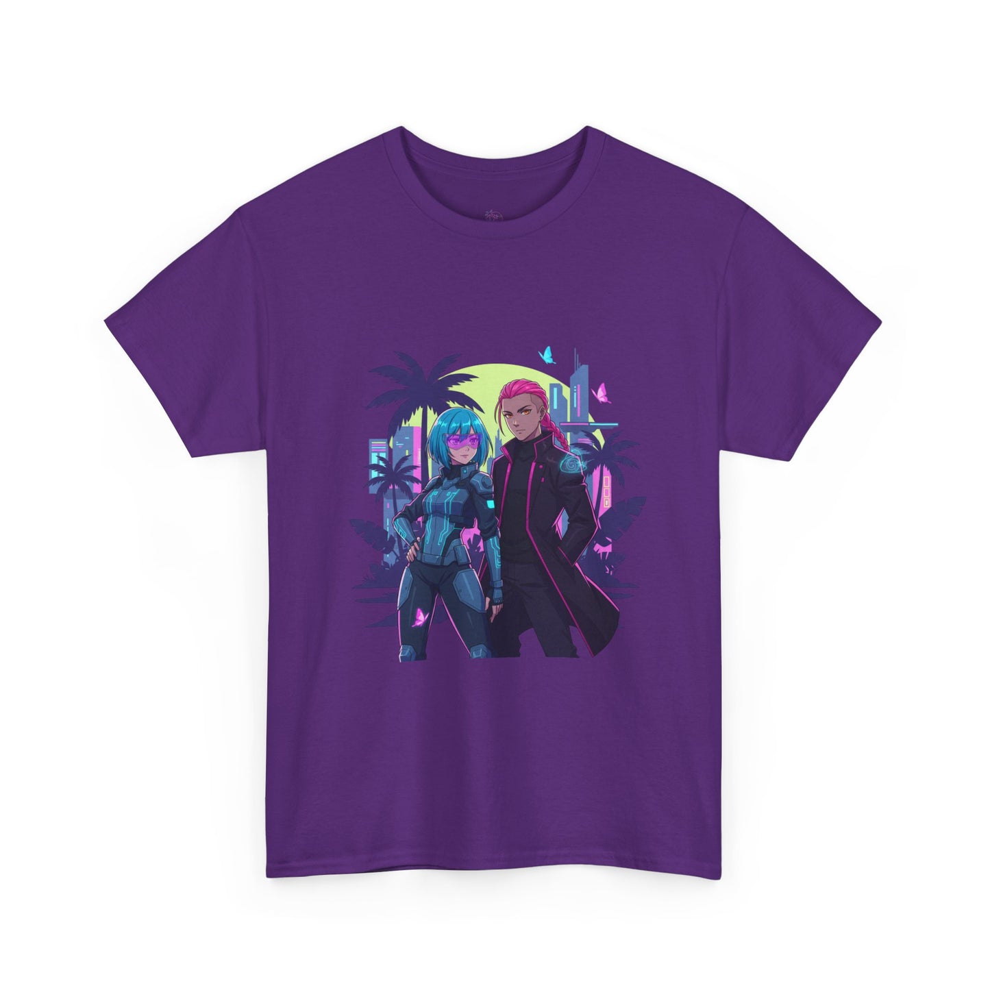 Cyberpunk Tropical Duo Tee — Neon Futuristic Beach Graphic T-Shirt