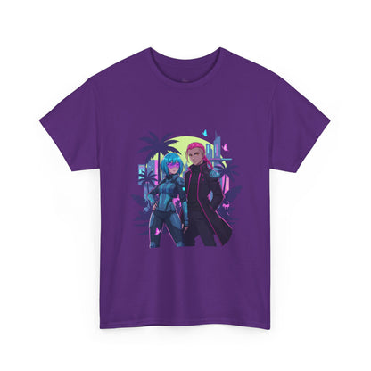 Cyberpunk Tropical Duo Tee — Neon Futuristic Beach Graphic T-Shirt