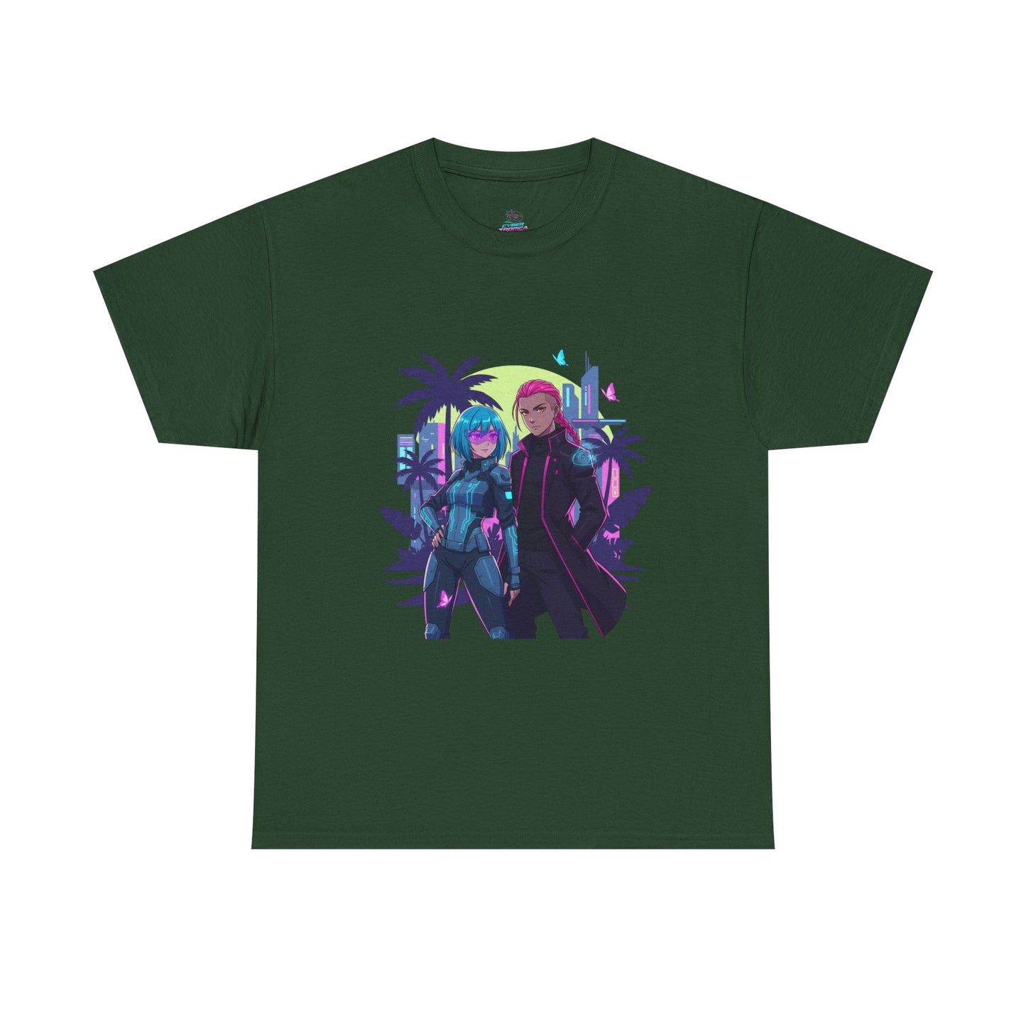 Cyberpunk Tropical Duo Tee — Neon Futuristic Beach Graphic T-Shirt