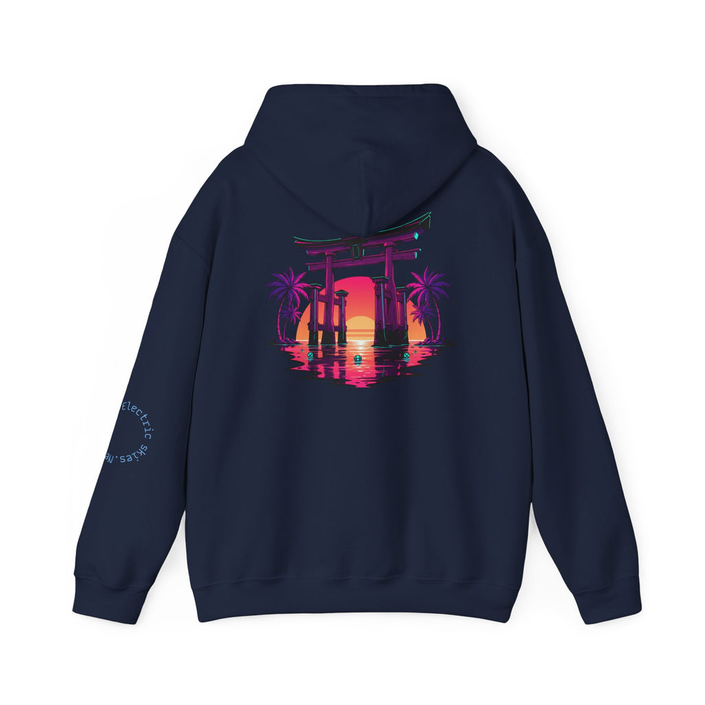 Sunset Torii Hoodie — Japanese Torii Gate Beach Sunset Graphic Hoodie