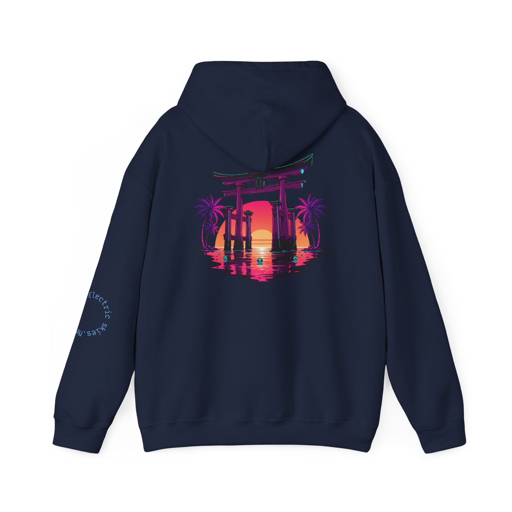 Sunset Torii Hoodie — Japanese Torii Gate Beach Sunset Graphic Hoodie