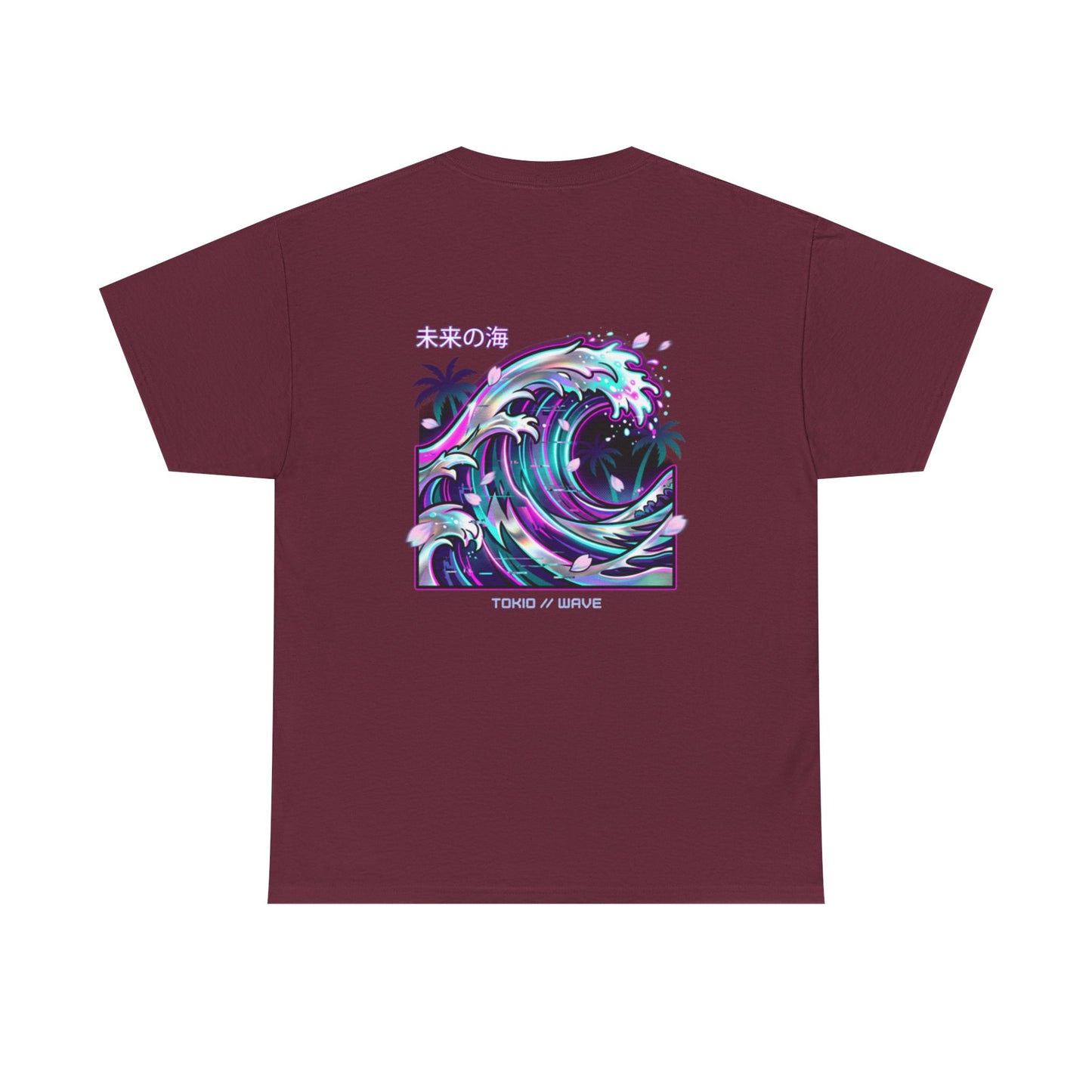 Vaporwave Japanese Surf T-Shirt — "未来の海" Retro Neon Aesthetic