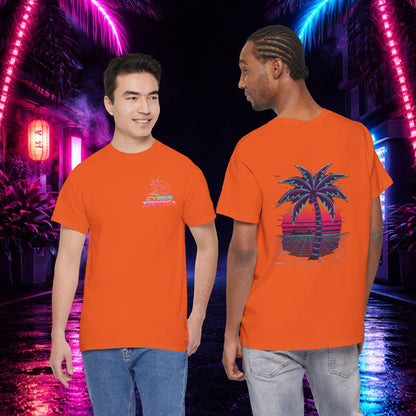 Retro Palm Tree Sunset T-Shirt — Vintage Tropical Beach Tee