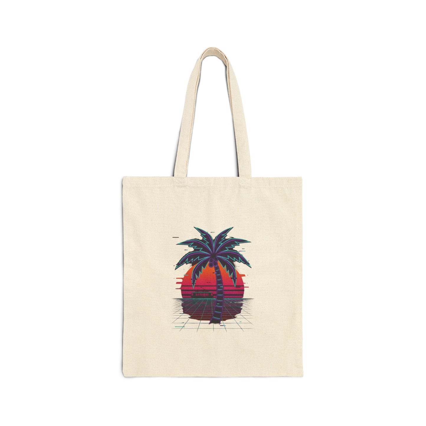 Neon Palm Sunset Canvas Tote ("neon tides. Electric skies.")