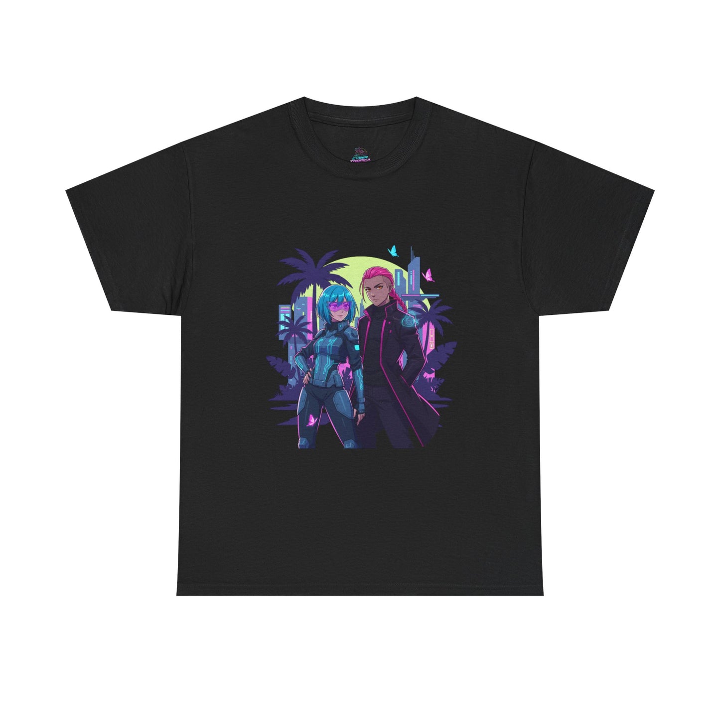 Cyberpunk Tropical Duo Tee — Neon Futuristic Beach Graphic T-Shirt