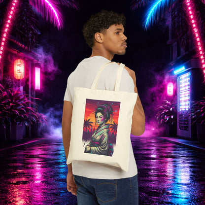 Neon Tropical Geisha Sunset Tote Bag