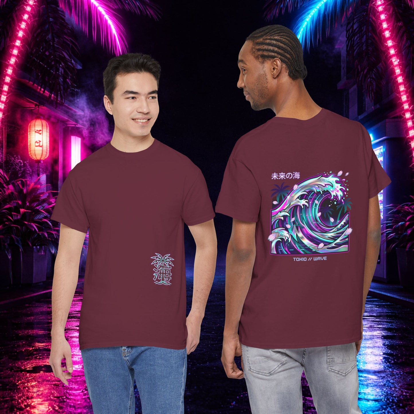 Vaporwave Japanese Surf T-Shirt — "未来の海" Retro Neon Aesthetic