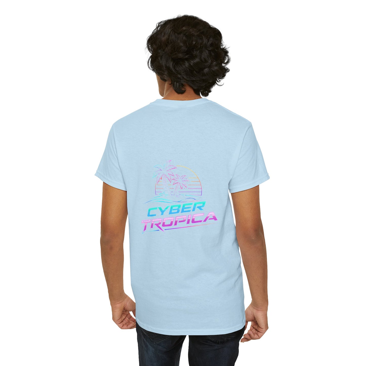 Cyberpunk Tropical Duo Tee — Neon Futuristic Beach Graphic T-Shirt