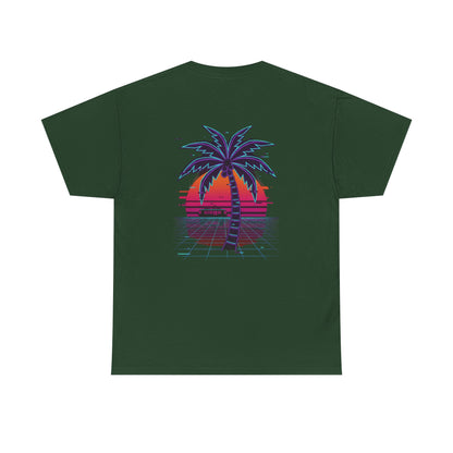 Retro Palm Tree Sunset T-Shirt — Vintage Tropical Beach Tee
