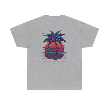 Retro Palm Tree Sunset T-Shirt — Vintage Tropical Beach Tee