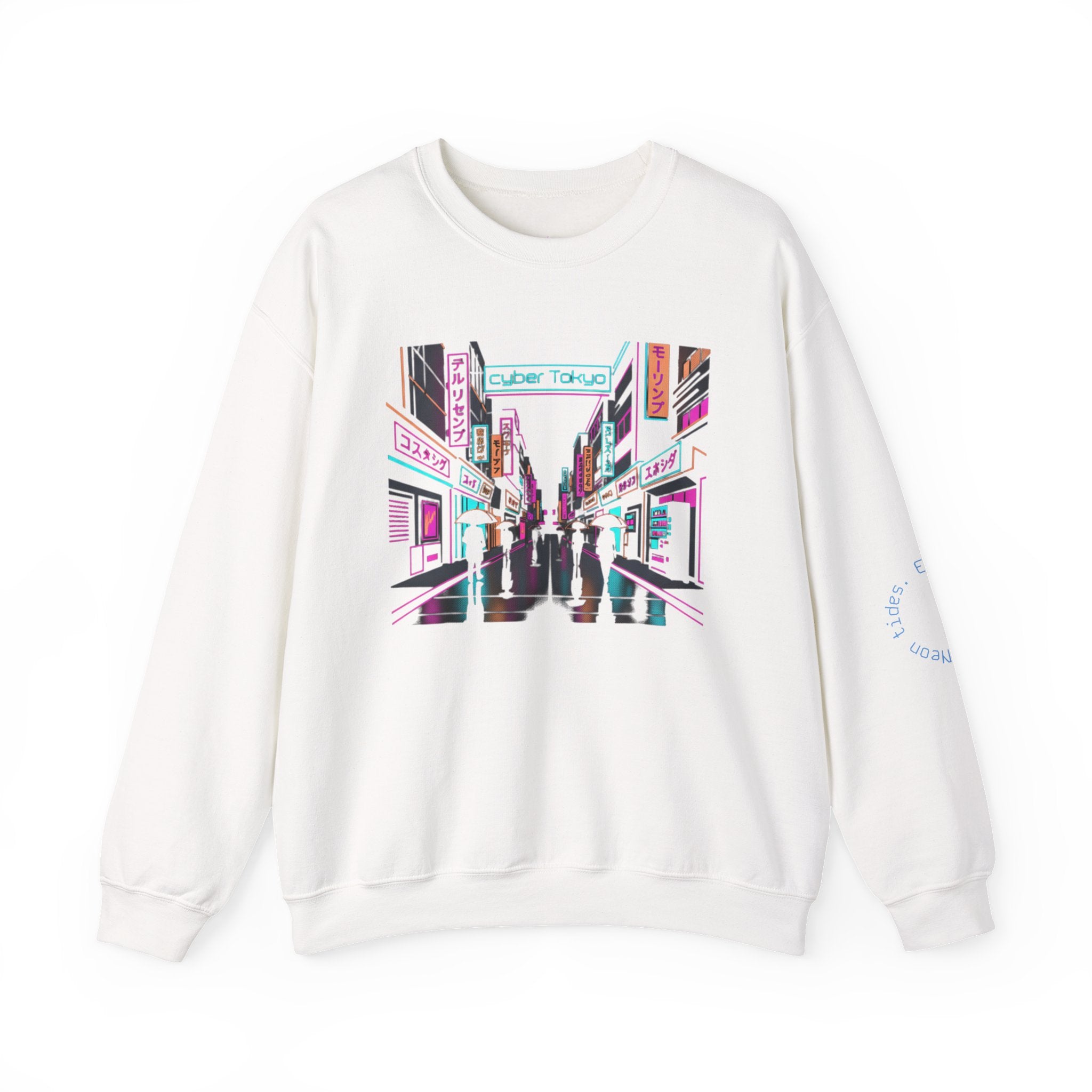 Retro Neon City Crewneck Sweatshirt — Vaporwave Street Scene Design