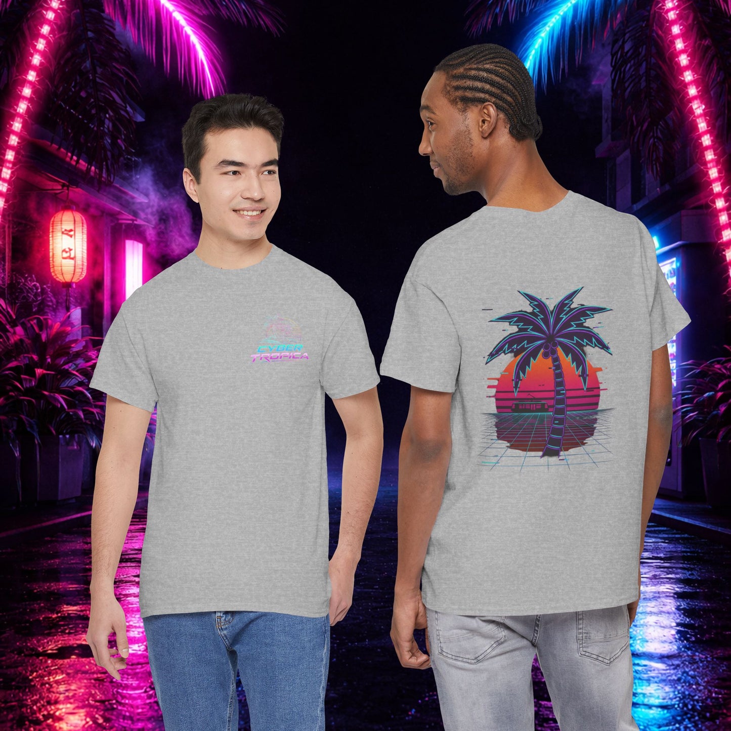 Retro Palm Tree Sunset T-Shirt — Vintage Tropical Beach Tee