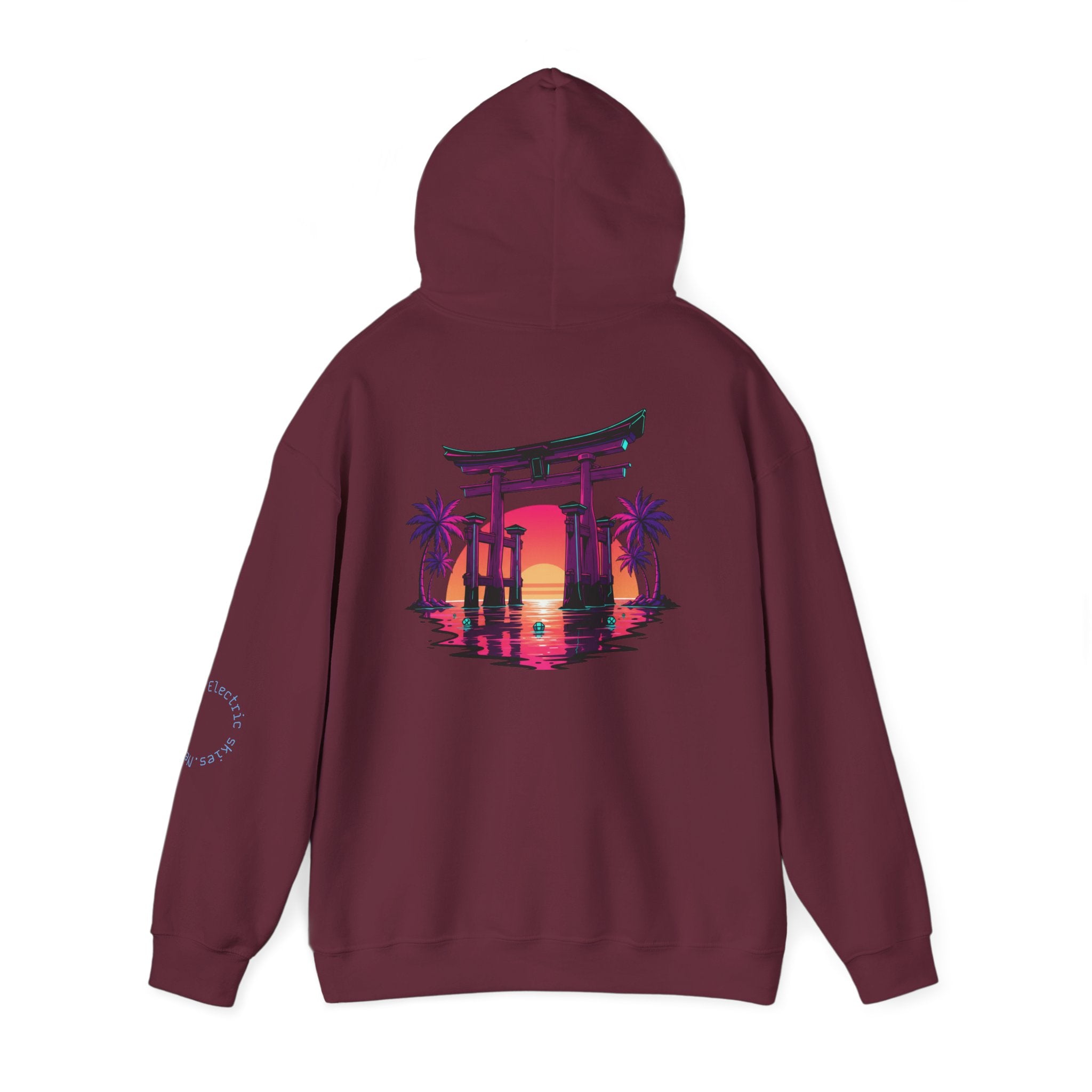 Sunset Torii Hoodie — Japanese Torii Gate Beach Sunset Graphic Hoodie