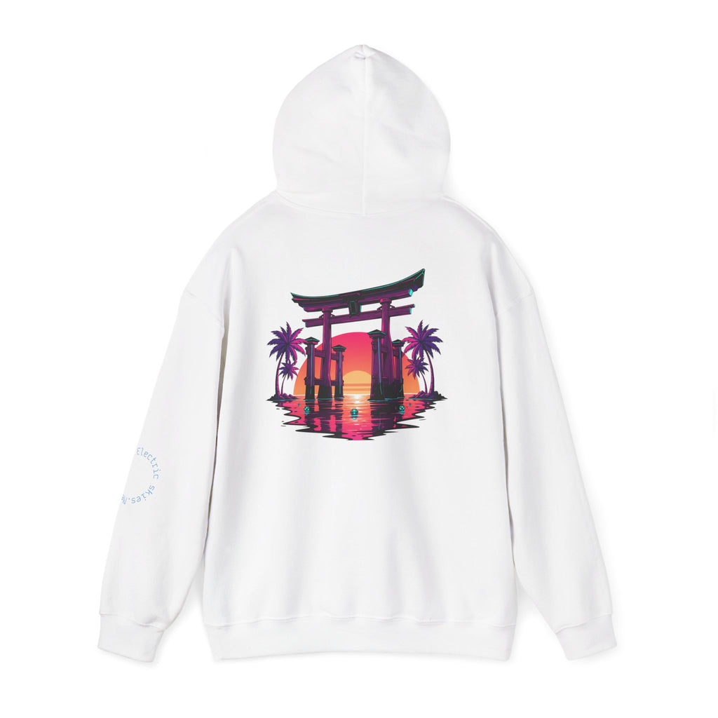Sunset Torii Hoodie — Japanese Torii Gate Beach Sunset Graphic Hoodie