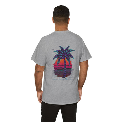 Retro Palm Tree Sunset T-Shirt — Vintage Tropical Beach Tee