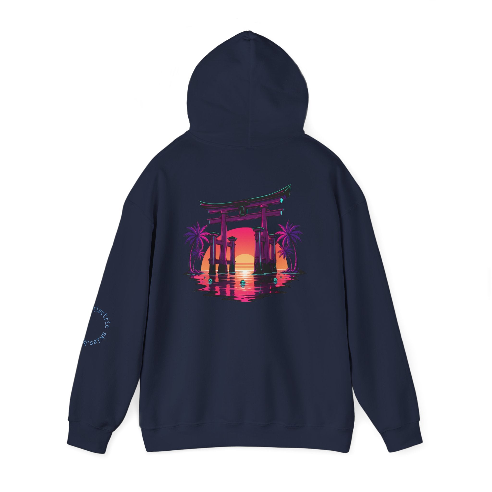 Sunset Torii Hoodie — Japanese Torii Gate Beach Sunset Graphic Hoodie